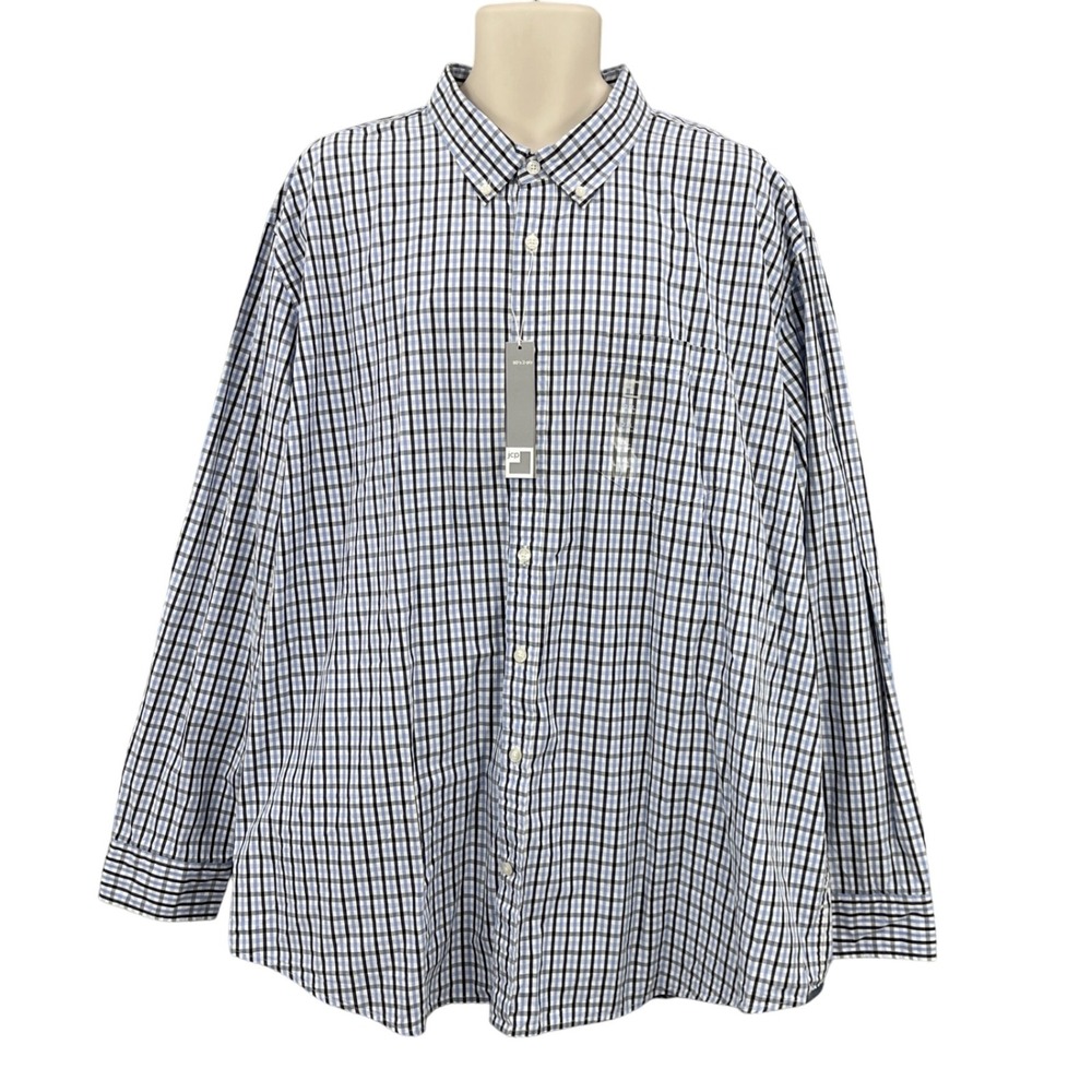 JCP 80's 2-Ply Plaid Button Down Men 2XL Blue‎ Preppy Semi Formal Office Shirt